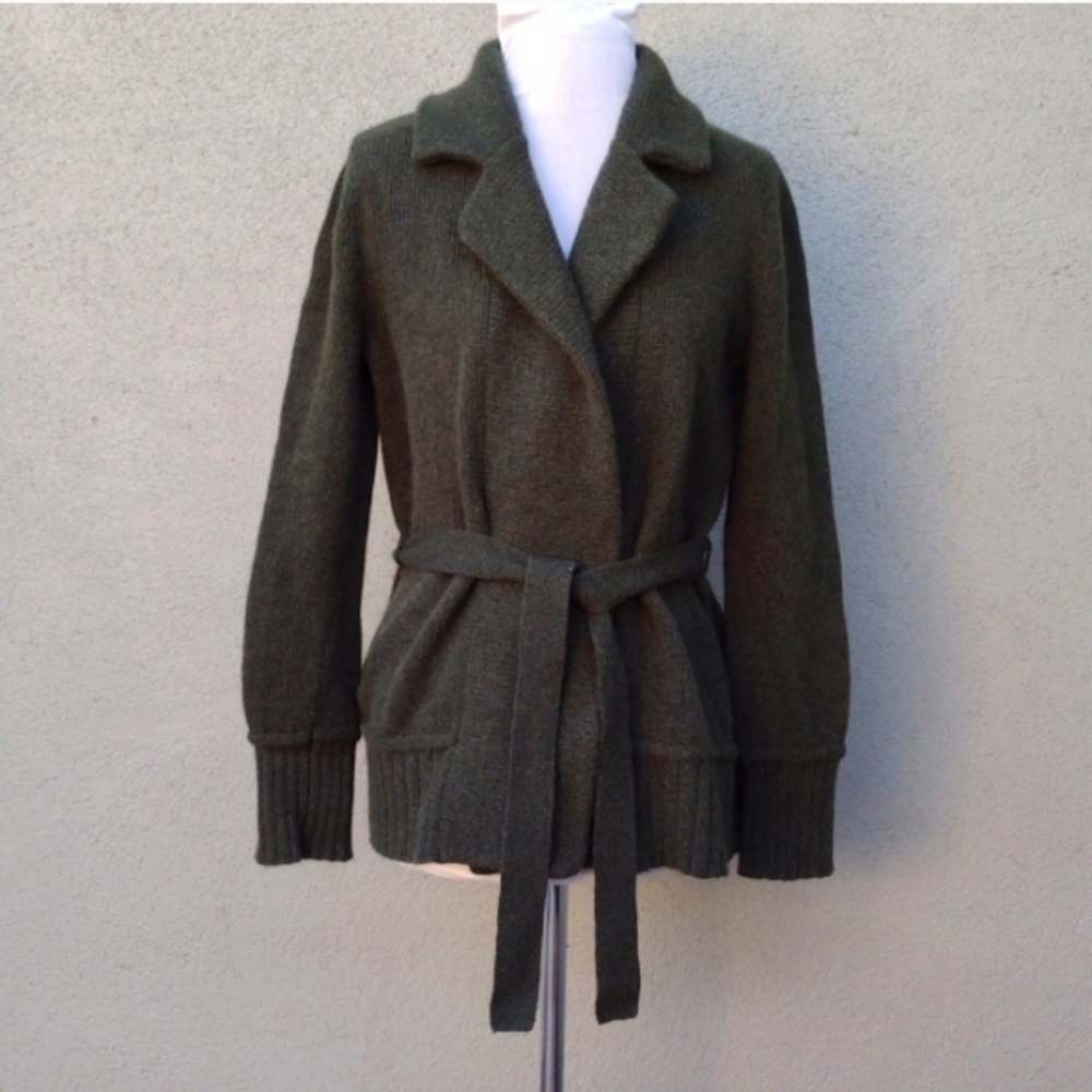 Tweeds Green Wool Blend Tie Waist Sweater Large